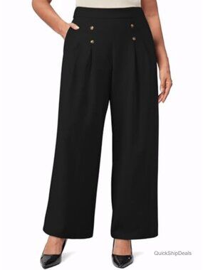Wide Leg Pleated Palazzo Pants High Waisted Plus Size Work Trousers 1X-5X